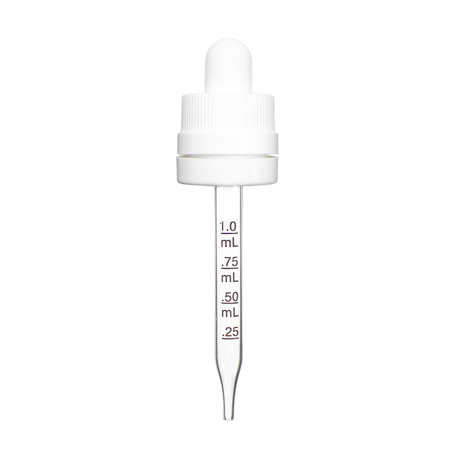 18-415 White PP Plastic CRC and Tamper Evident Dropper with 77mm Straight Graduated Glass Pipette Questions & Answers